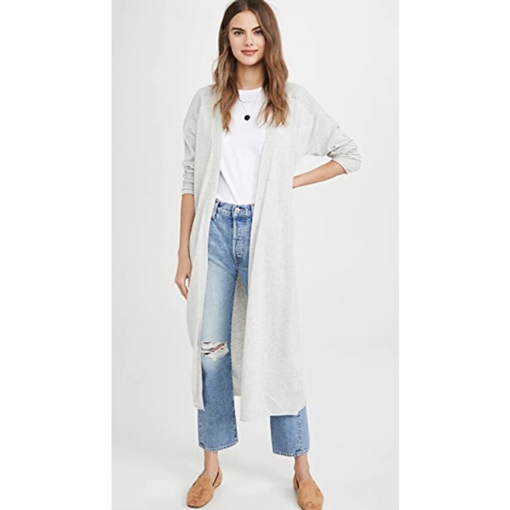 Brochu Walker Kai‎ Gray Open Front Cardigan Duster Silk Cotton Sweater Sz S